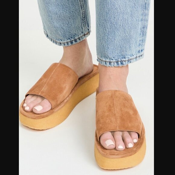 Vince Palley Brown Suede Textured Gumsole Platform Sandals 7.5